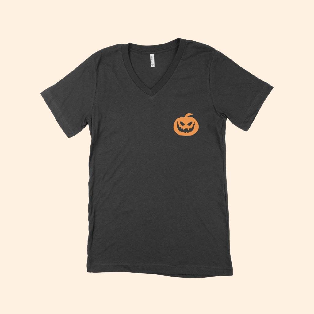 Halloween Pumpkin Unisex Jersey V-Neck T-Shirt Color : White|Black Halloween Pumpkin Unisex Jersey V-Neck T-Shirt Color : White|Black