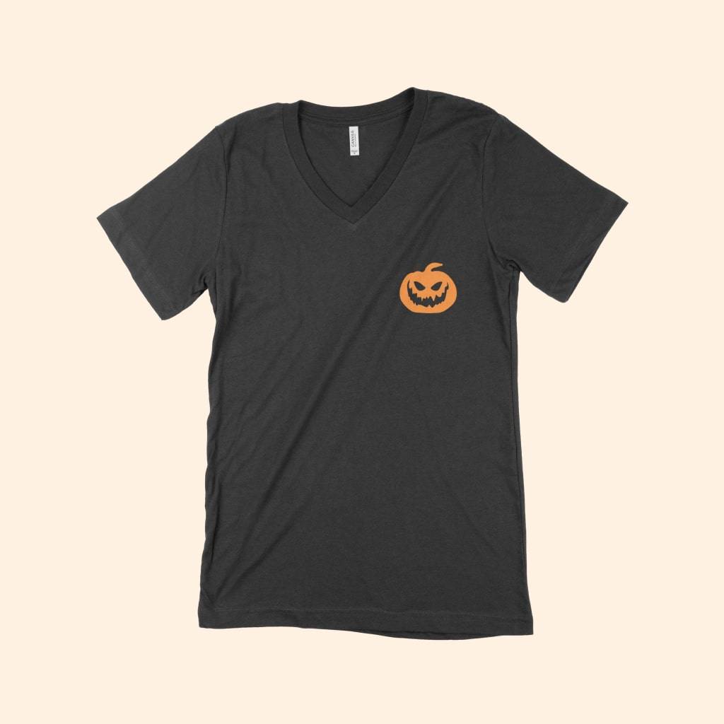 Halloween Pumpkin Unisex Jersey V-Neck T-Shirt Color : White|Black Halloween Pumpkin Unisex Jersey V-Neck T-Shirt Color : White|Black